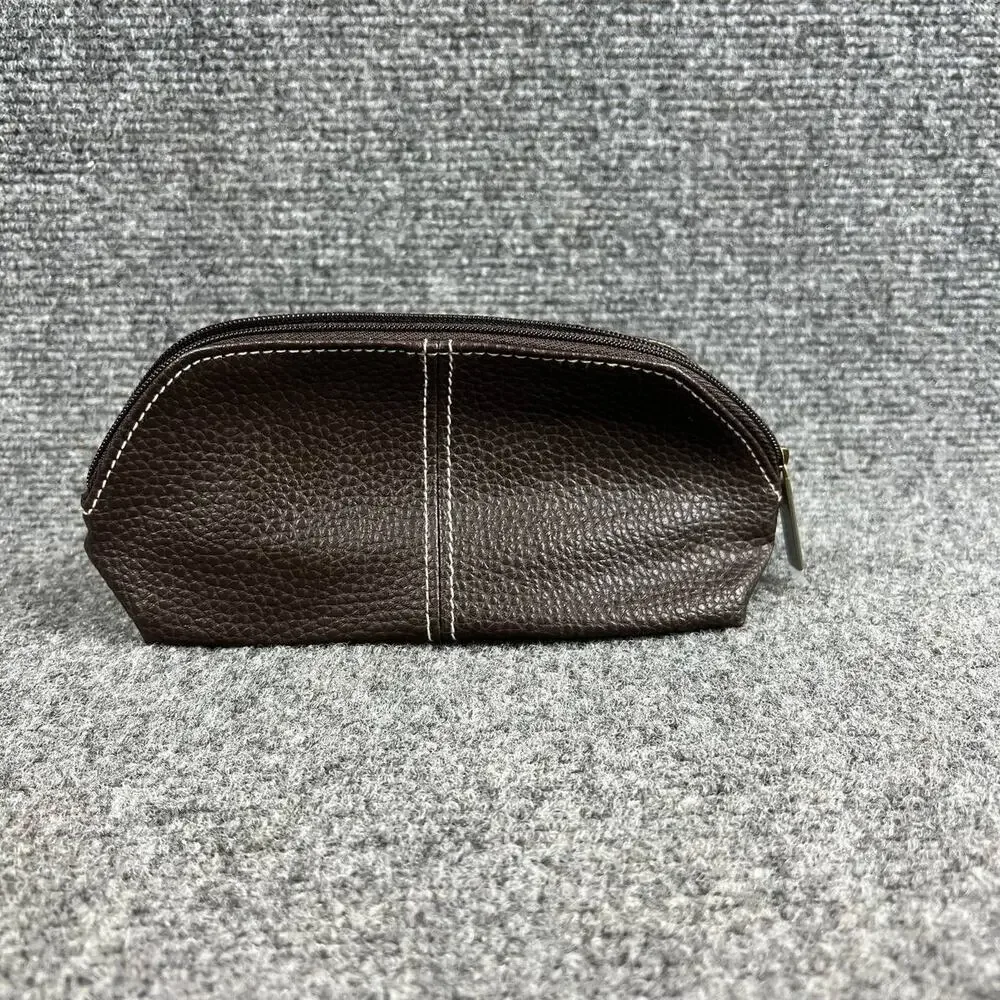 Estée Lauder Brown Leather Cosmetic Makeup Pouch Zip Travel Bag